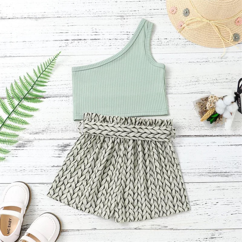 Braided Bow Crop Short Set